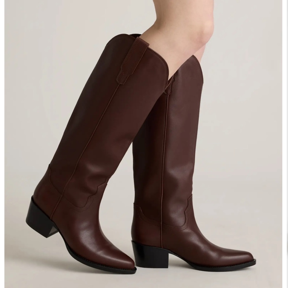 Quince Tall Heeled Western Boots in Dark Brown